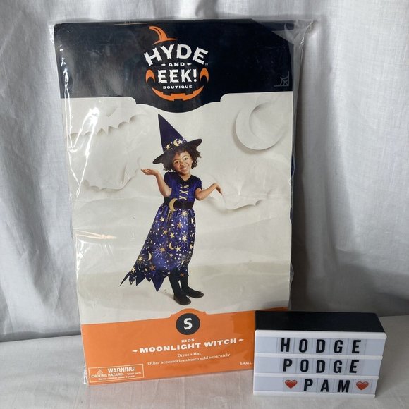 Kids Navy Moonlight Witch Halloween Costume with Hat Small 4-6 Wizard Dress Up - Picture 7 of 8